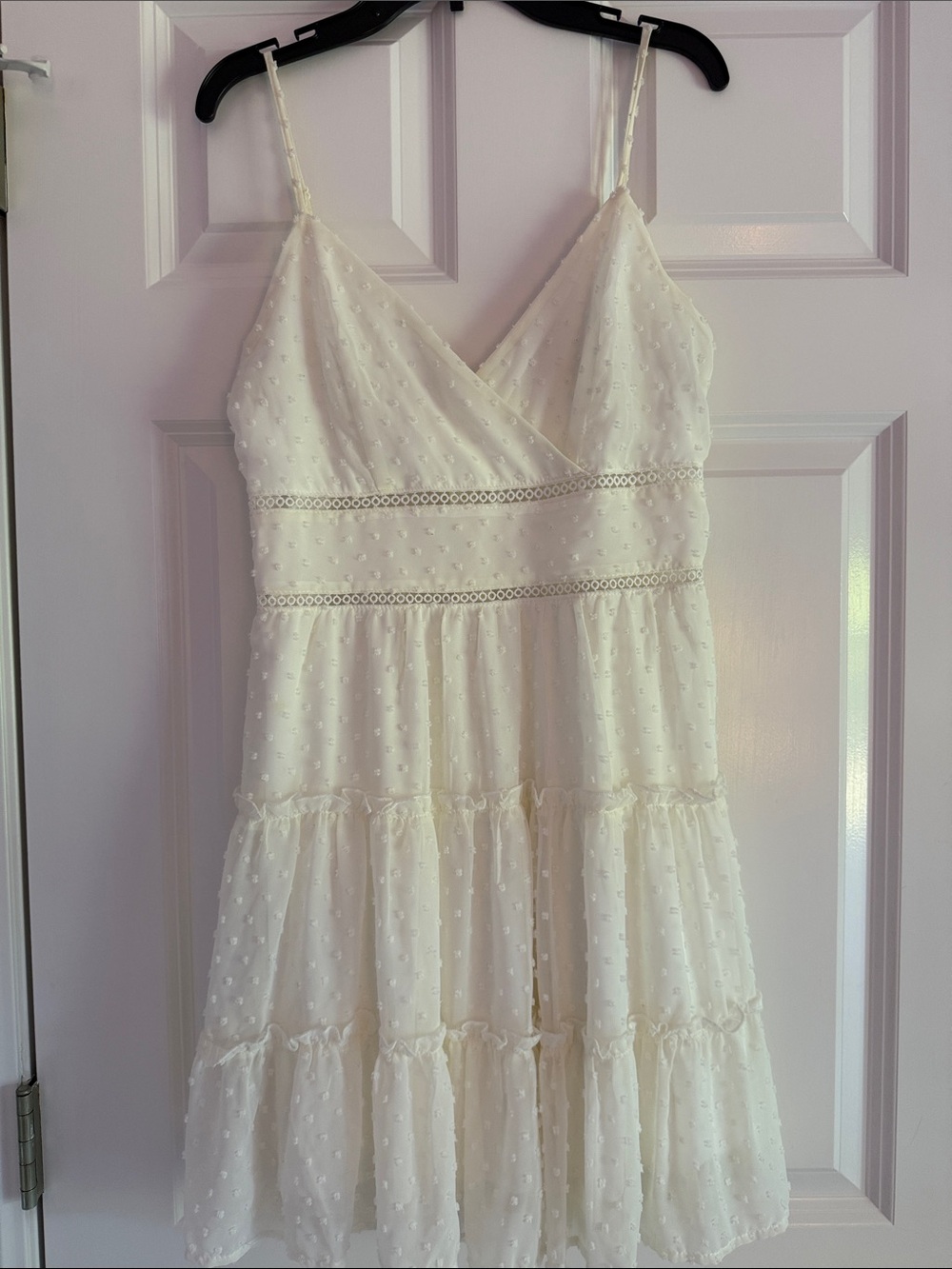 Altar'd State White Swiss Dot Spaghetti Strap Tiered Dress
